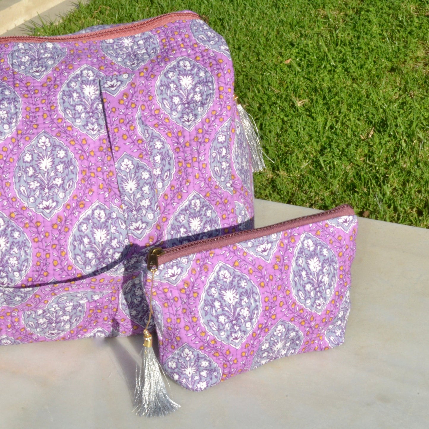 Kulturbeutel mit Blockdruck-Mosaik (3 Größen)