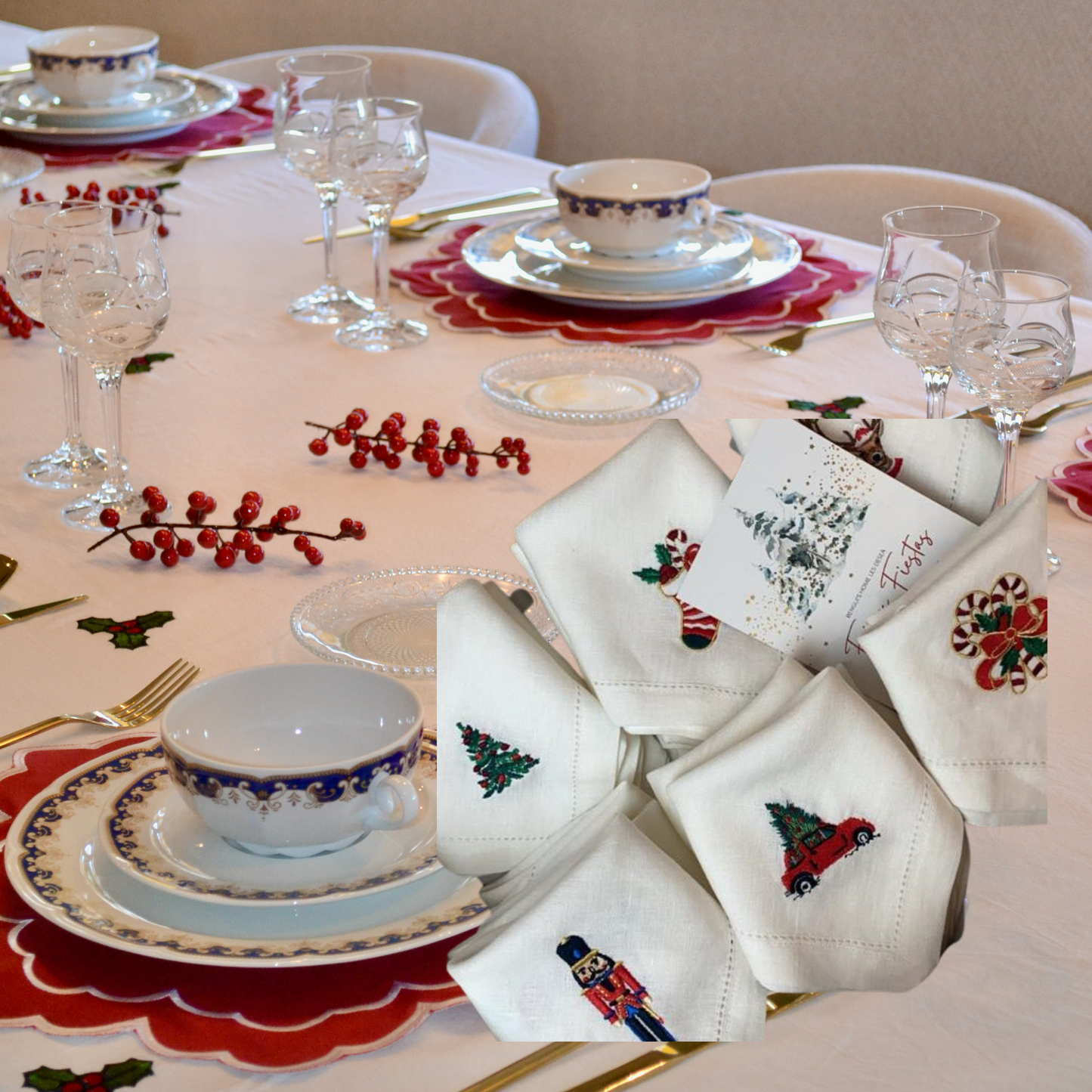 Weihnachts-Set mit Stechpalmenmotiv und Weihnachtsservietten