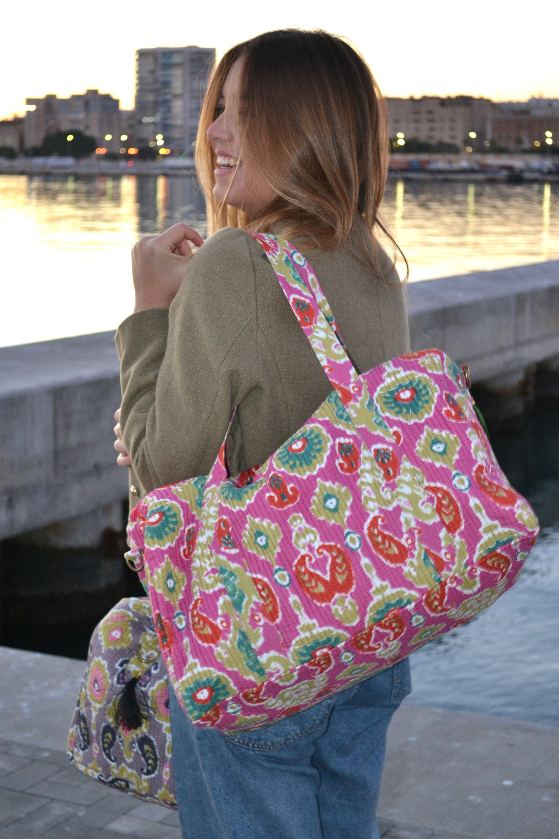 Bolso viaje Blockprint Agra Fucsia - Bengui's Home