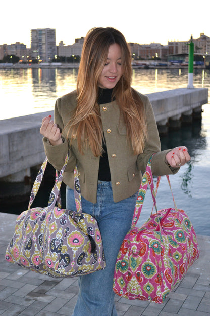 Bolso viaje Blockprint Agra Fucsia - Bengui's Home